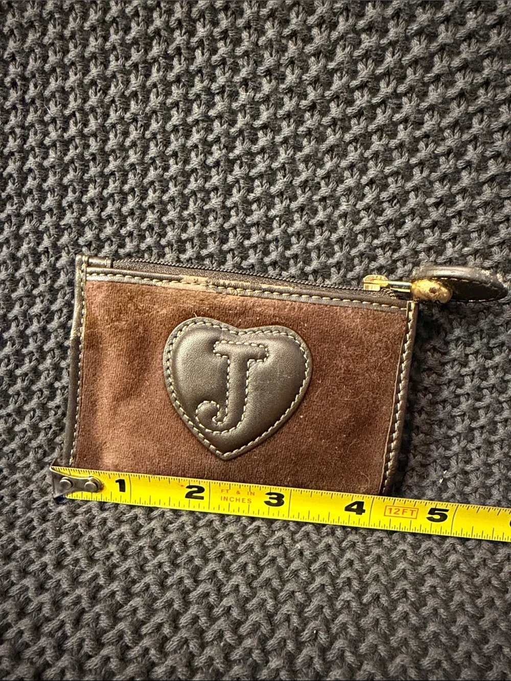Juicy Couture Brown Suede Coin Pouch with Gold Embroidery